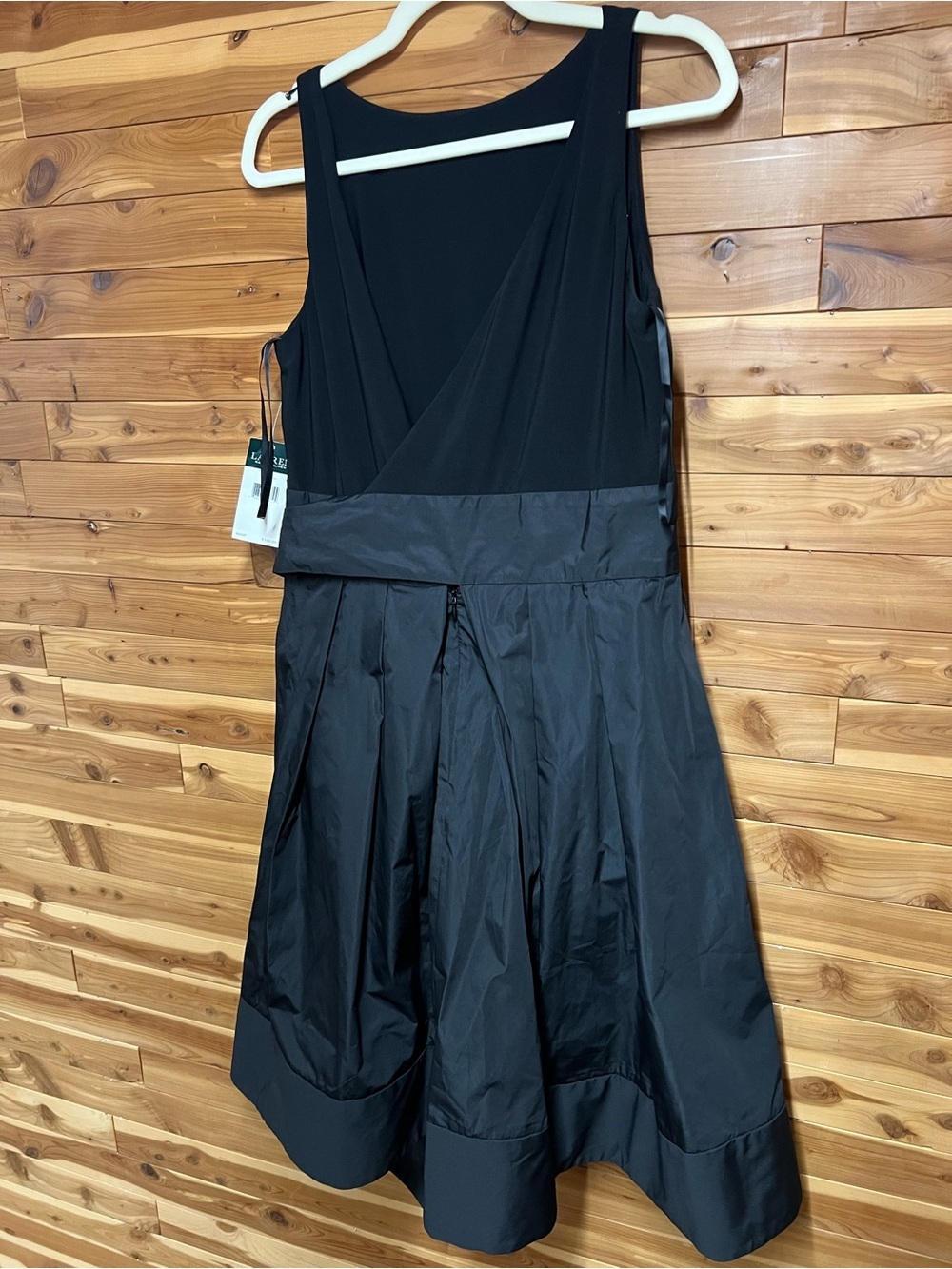 Lauren Ralph Lauren Evening Dress Women 12 Black NEW Mixed Media Midi V-Back - Picture 4 of 7